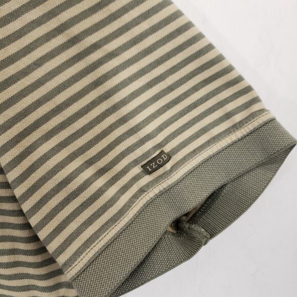 IZOD Polo Mens XXL Green Beige Striped Double Mercerized Short Sleeve Shirt - Picture 5 of 10
